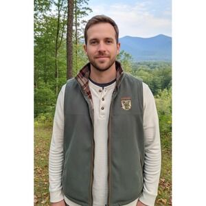 Renegade Club Plaid Trim Vest Men's Green Size L Zip Up Outdoor Ribbed Casual